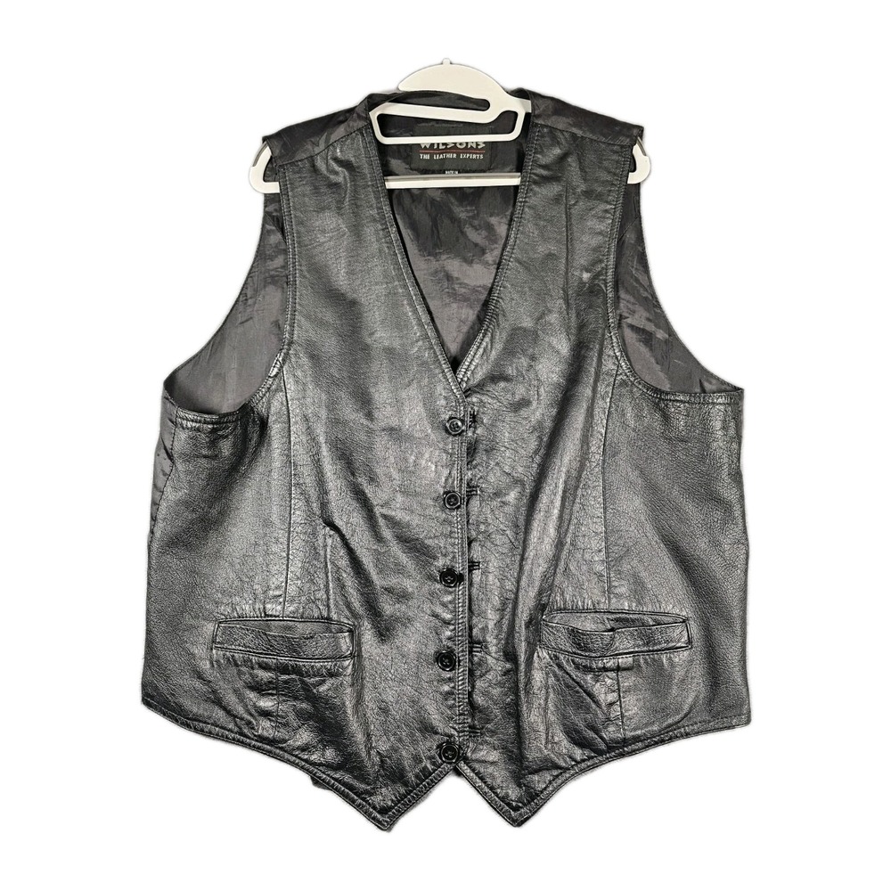 Wilsons Leather Experts Vest‎ Mens XL Black Button Front Lined Repair Needed